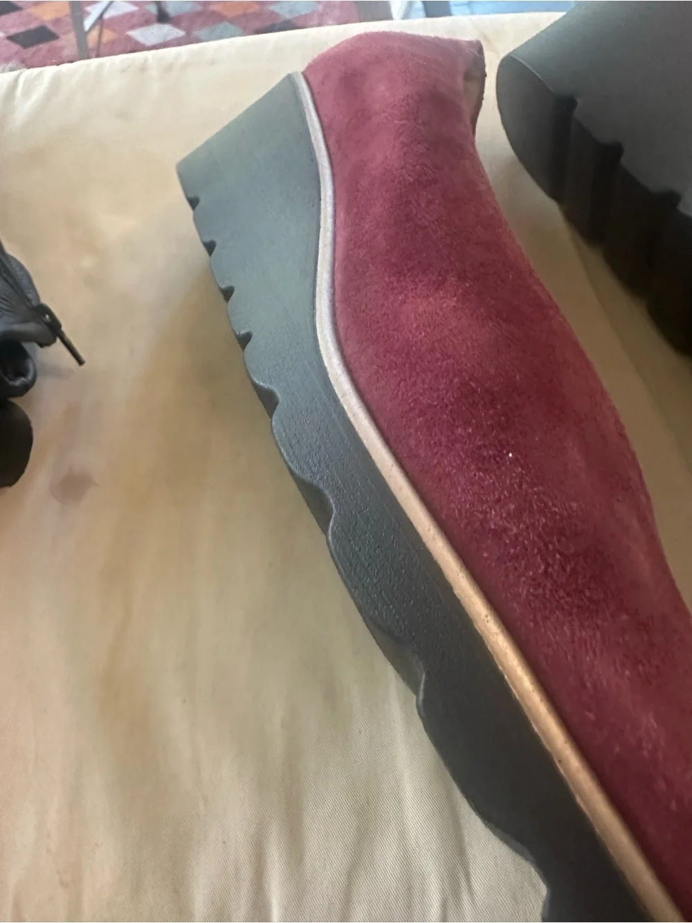 Burgundy Suede Wedge Pumps
